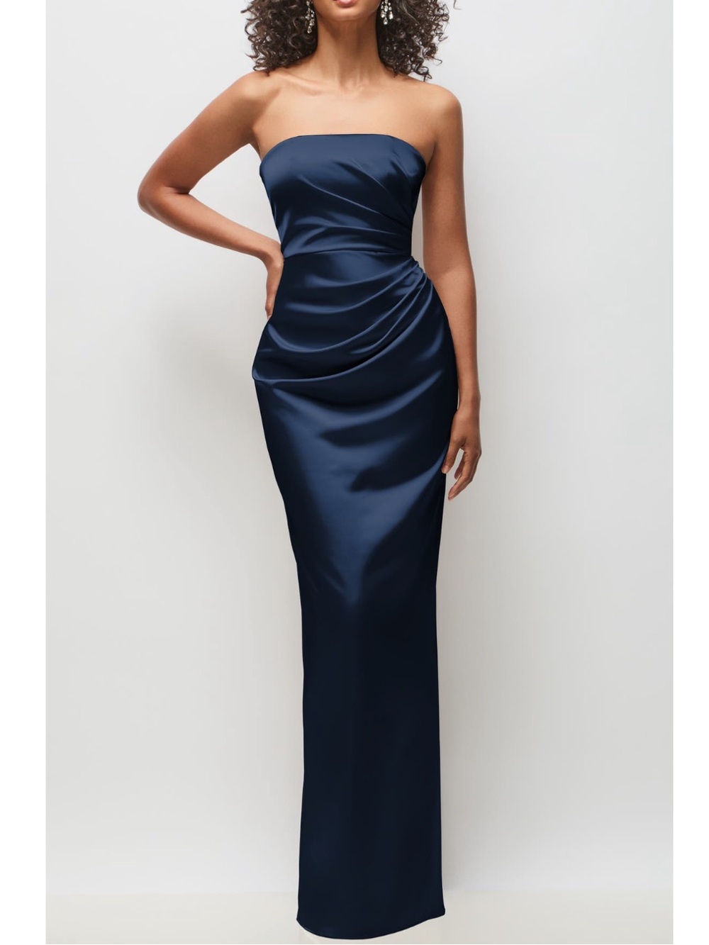 After Six Niamh Ruched Navy Midnight Satin Strapless Gown New!